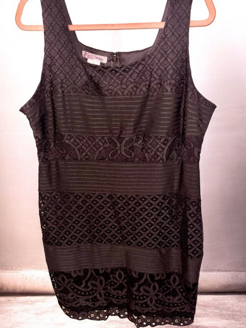 Black Lace-Panel Sleeveless Tank Top
